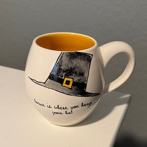Rae Dunn White and Yellow Mug with Pilgrim Hat Design